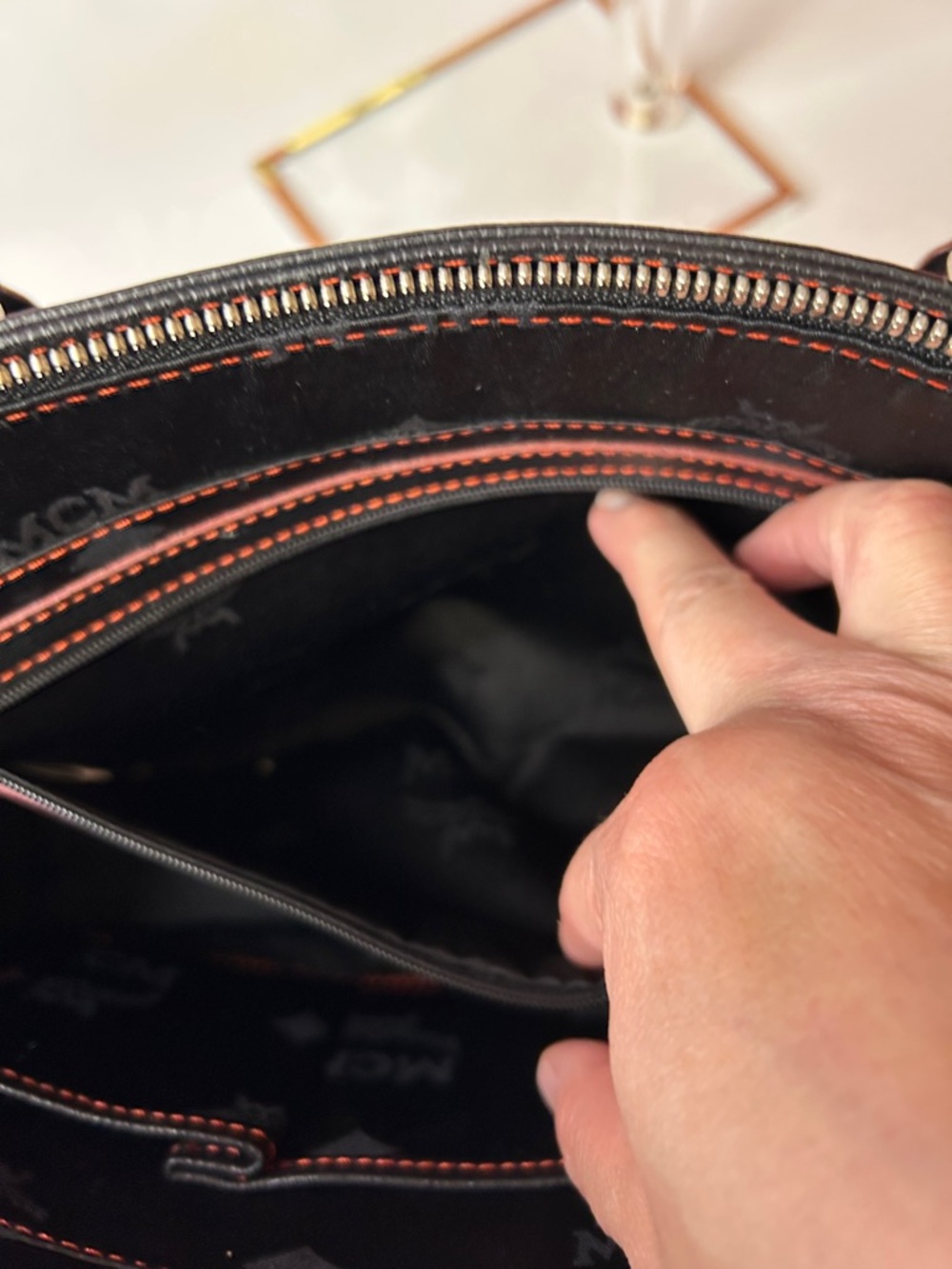 MCM Black Shoulder Bag with Red Stitching - Picture 11 of 14